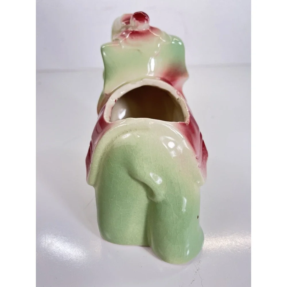 Vintage Shawnee Era Circus‎ Elephant Planter - Trunk Up Good Luck - Pink & Green
